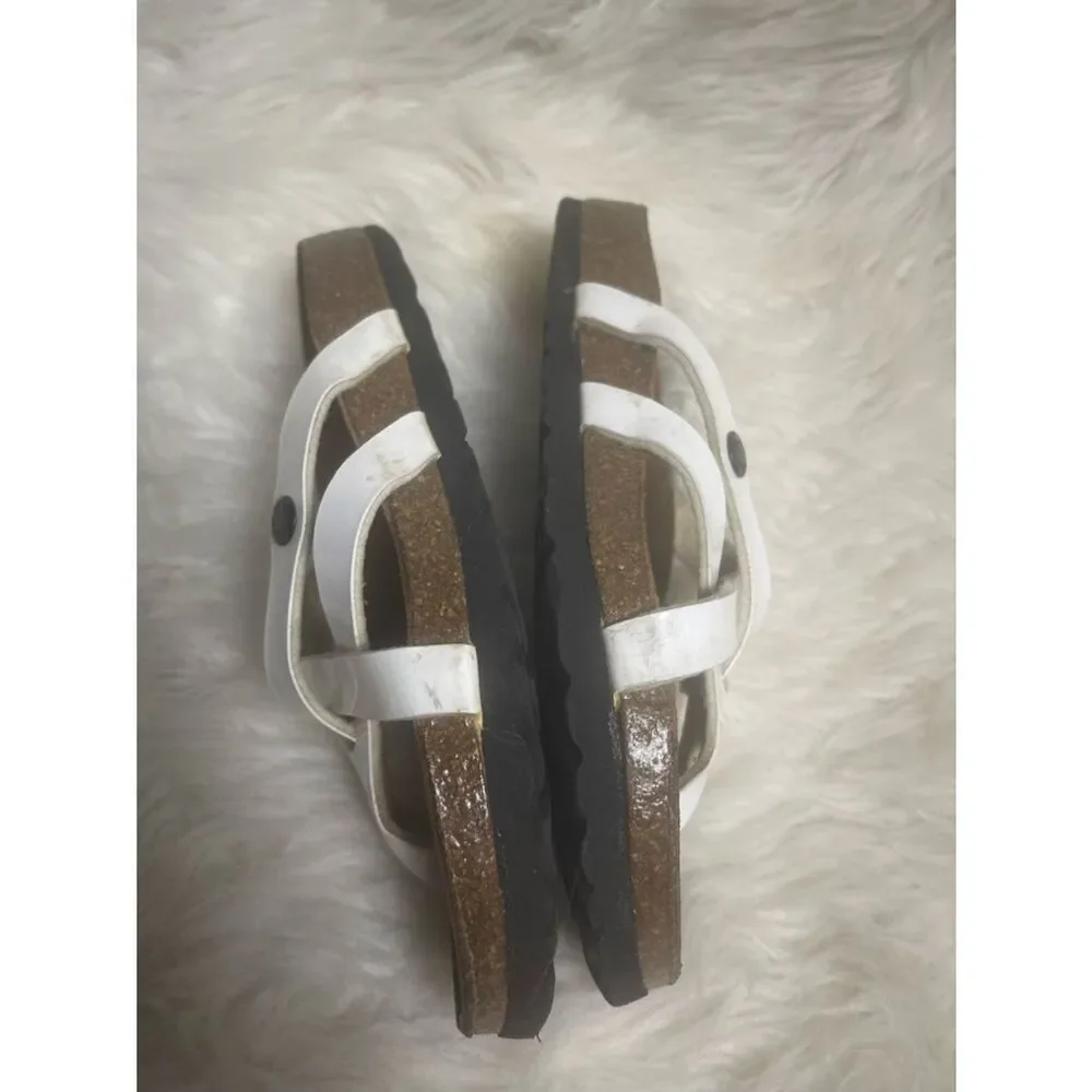 Bertula by Birkenstock White Patent Strappy Slide Sandals EUR SZ36